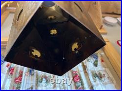 Vintage Mid Century Modern Geometric Copper and Glass Hanging Swag Lamp