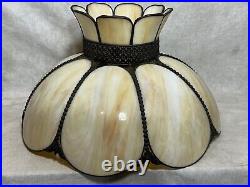 Vintage Mid Century Modern Glass Chandelier 8 Panels Hanging Lamp Slag Retro