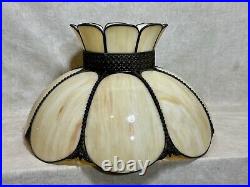 Vintage Mid Century Modern Glass Chandelier 8 Panels Hanging Lamp Slag Retro
