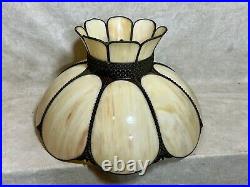 Vintage Mid Century Modern Glass Chandelier 8 Panels Hanging Lamp Slag Retro