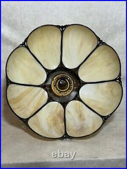 Vintage Mid Century Modern Glass Chandelier 8 Panels Hanging Lamp Slag Retro