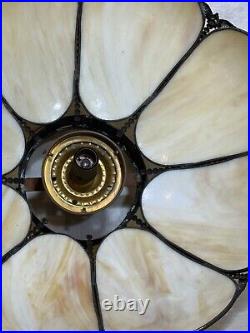 Vintage Mid Century Modern Glass Chandelier 8 Panels Hanging Lamp Slag Retro