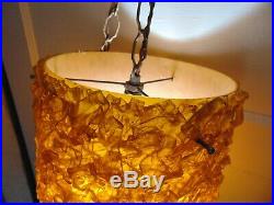 Vintage Mid Century Modern Gld Yellow Hanging SWAG LAMP Light Lucite Fiberglass