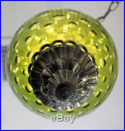 Vintage Mid-Century Modern Green Glass Hanging Swag Lamp / Light 60s RETRO