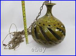 Vintage Mid Century Modern Hanging Chain Ceiling Light Pendant Lamp Pottery