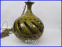 Vintage Mid Century Modern Hanging Chain Ceiling Light Pendant Lamp Pottery
