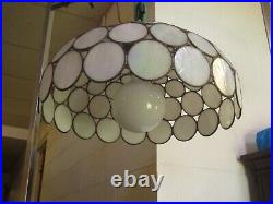 Vintage Mid Century Modern Hanging Glass Swag Lamp Light fixture stained glass