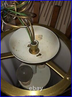 Vintage Mid Century Modern Hanging Light Lamp Wood Teak Brass Pendant McFadden