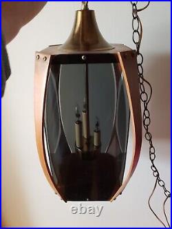 Vintage Mid Century Modern Hanging Swag Gothic Lamp Teak Struts Lucite Panels