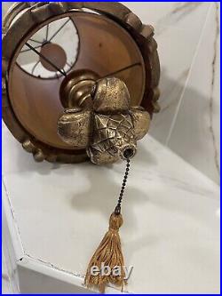 Vintage Mid Century Modern Hanging Swag Lamp Gold, Teal -Fringe Pull String