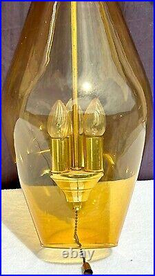 Vintage Mid Century Modern Hollywood Regency 3 Light Amber Colored Swag Lamp