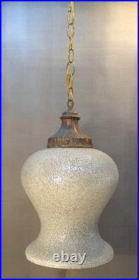 Vintage Mid Century Modern Hollywood Regency Iridescent Glass Hanging Swag Lamp