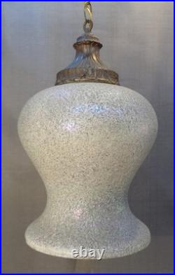 Vintage Mid Century Modern Hollywood Regency Iridescent Glass Hanging Swag Lamp