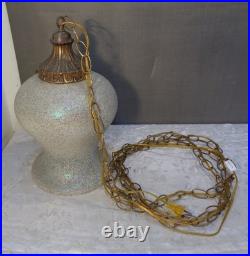 Vintage Mid Century Modern Hollywood Regency Iridescent Glass Hanging Swag Lamp