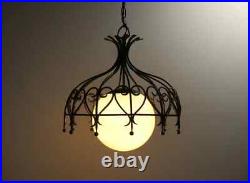 Vintage Mid Century Modern Italian wrought iron globe hanging lamp