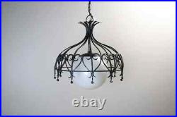 Vintage Mid Century Modern Italian wrought iron globe hanging lamp