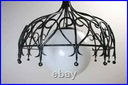 Vintage Mid Century Modern Italian wrought iron globe hanging lamp