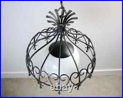 Vintage Mid Century Modern Italian wrought iron globe hanging lamp