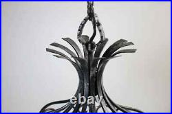 Vintage Mid Century Modern Italian wrought iron globe hanging lamp