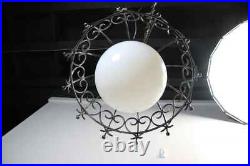 Vintage Mid Century Modern Italian wrought iron globe hanging lamp