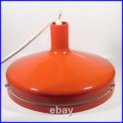 Vintage Mid Century Modern Lightolier Orange Saucer Hanging Pendant Lamp WORKS