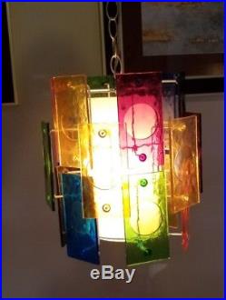 Vintage Mid Century Modern Lucite Multi Colors Hanging Lamp Chandelier Light