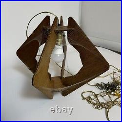 Vintage Mid Century Modern MCM Hanging Swag Light Lamp Wood Paul Secon String