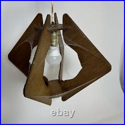 Vintage Mid Century Modern MCM Hanging Swag Light Lamp Wood Paul Secon String