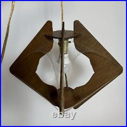 Vintage Mid Century Modern MCM Hanging Swag Light Lamp Wood Paul Secon String