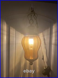 Vintage Mid-Century Modern (MCM) Rich Amber Glass Swag Hanging Pendant Lamp, 16