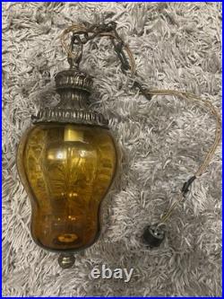Vintage Mid-Century Modern (MCM) Rich Amber Glass Swag Hanging Pendant Lamp, 16