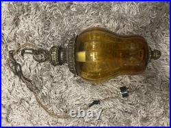 Vintage Mid-Century Modern (MCM) Rich Amber Glass Swag Hanging Pendant Lamp, 16