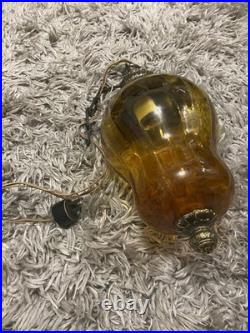 Vintage Mid-Century Modern (MCM) Rich Amber Glass Swag Hanging Pendant Lamp, 16
