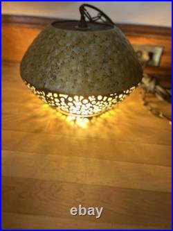 Vintage Mid-Century Modern Metal Light Pendant Hanging Chain Fixture