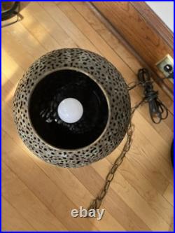 Vintage Mid-Century Modern Metal Light Pendant Hanging Chain Fixture