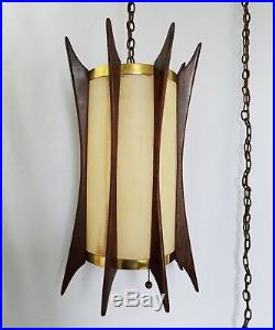 Vintage Mid-Century Modern Modeline Swag Lamp Pearsall Style Walnut Hanging