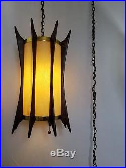 Vintage Mid-Century Modern Modeline Swag Lamp Pearsall Style Walnut Hanging