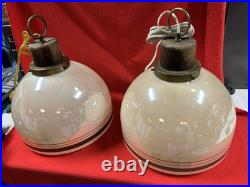 Vintage Mid Century Modern Opaline Striped Pendant Ceiling Light
