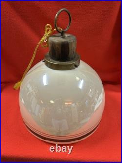 Vintage Mid Century Modern Opaline Striped Pendant Ceiling Light