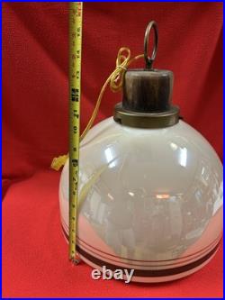 Vintage Mid Century Modern Opaline Striped Pendant Ceiling Light