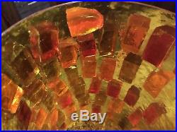 Vintage Mid Century Modern Orange Red Amber Chunky Glass Hanging Light Swag Lamp