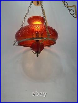 Vintage Mid Century Modern Orange Red Hanging Swag Lamp 1960's