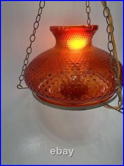 Vintage Mid Century Modern Orange Red Hanging Swag Lamp 1960's