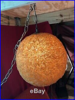 Vintage Mid Century Modern Orange Spaghetti Hanging Swag Lucite Lamp