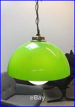 Vintage Mid Century Modern Panton Hanging Acrylic Plexiglass Green Swag Lamp
