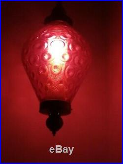 Vintage Mid Century Modern Red Glass Strawberry look. Hanging Swag Lamp