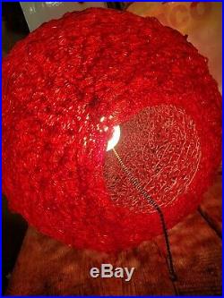 Vintage Mid Century Modern Red Hanging SWAG LAMP Light Spaghetti Spun 12' Chain