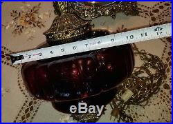 Vintage Mid-Century Modern Red/Maroon Glass Hanging Swag Lamp / Light 60s RETRO