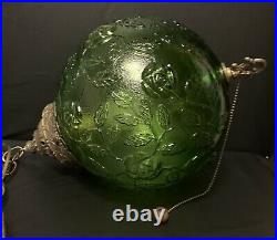 Vintage Mid Century Modern Retro 60's Green Swag Glass Globe Hanging Lamp Light