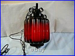 Vintage Mid Century Modern Retro 60's Red Swag Glass Globe Hanging Lamp Light